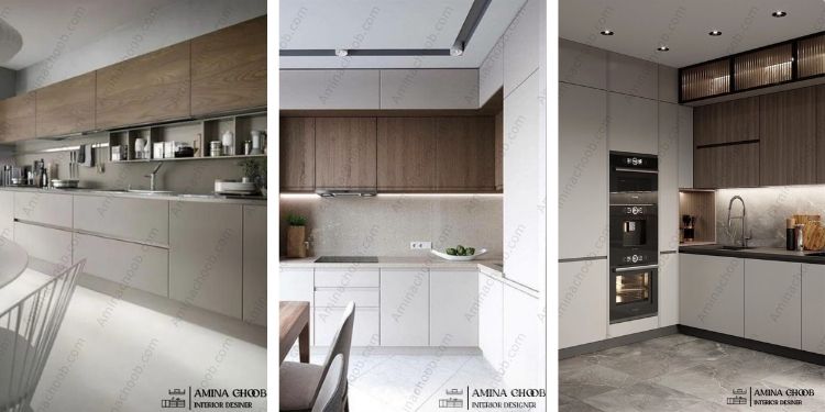 عکس کابینت آشپزخانه بی دستگیره برای فضاهای کوچک